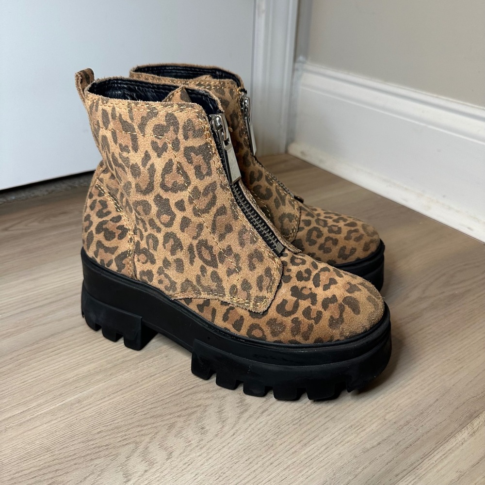 GB Gianni Bini‎ All-Star Leopard Print Suede Lug Sole Platform Booties US Sz 6 - Picture 3 of 7